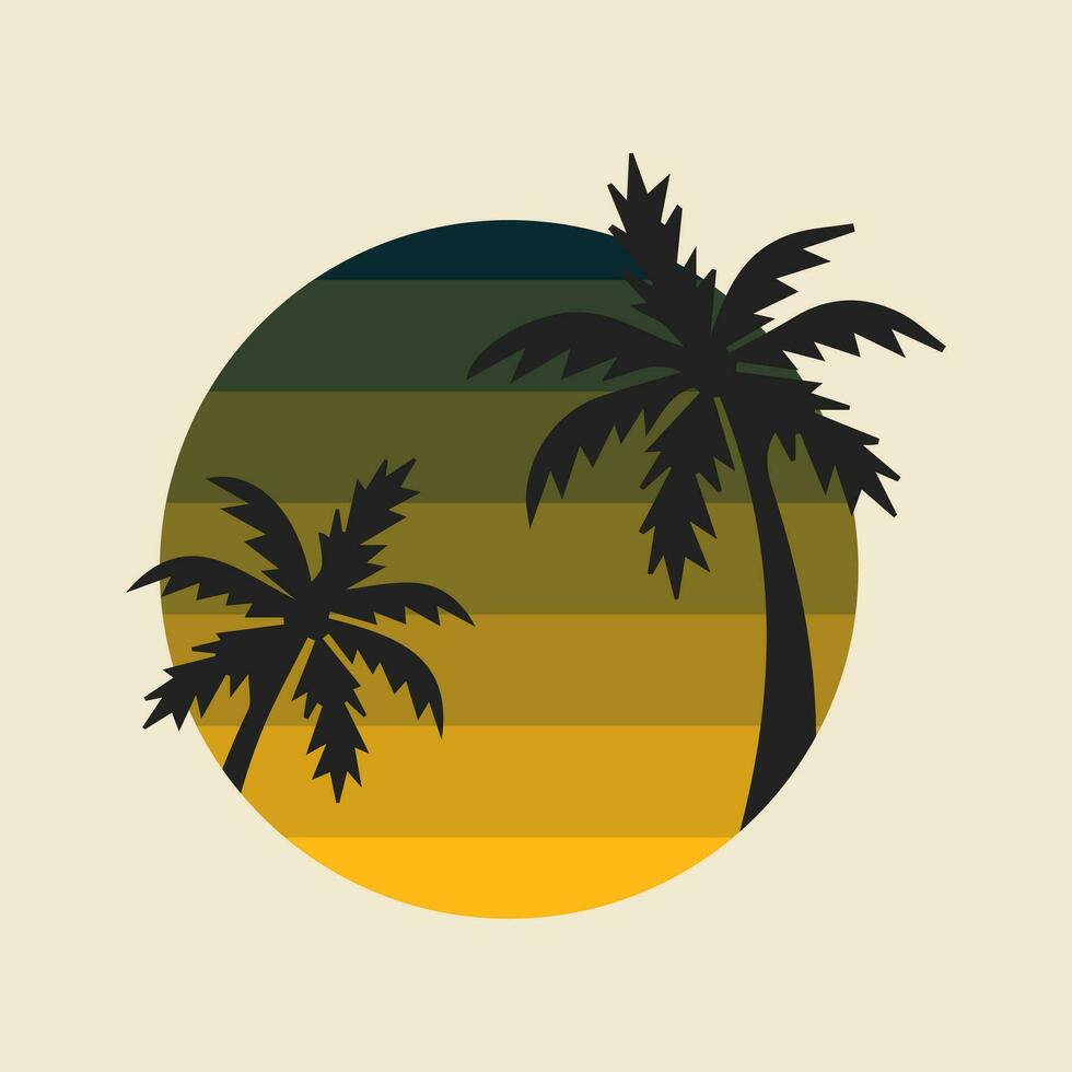 zomer strand, palm boom, retro, silhouett logo vector illustratie