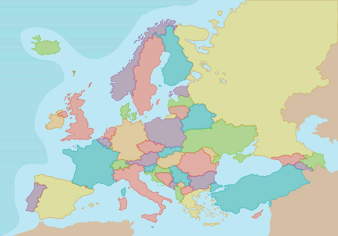politiek kaart van Europa met kleuren en borders voor elk land. vector illustratie.