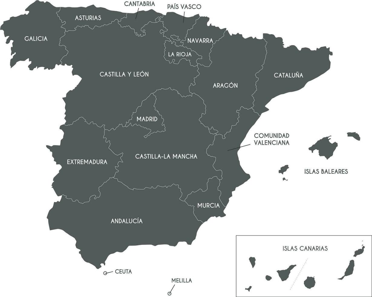 vector kaart van Spanje met Regio's en territoria en administratief divisies. bewerkbare en duidelijk gelabeld lagen.