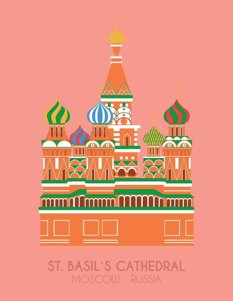 modern ontwerp poster met kleurrijk achtergrond van heilige basils kathedraal in Moskou, Rusland. vector illustratie