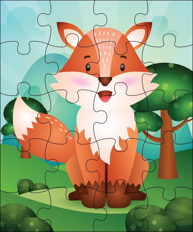 puzzelspel illustratie voor kinderen met schattige vos vector