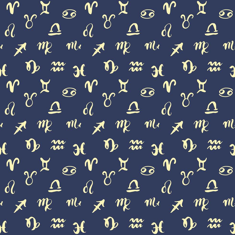 sterrenbeelden naadloze patroon hand getrokken horoscoop astrologie symbolen grunge getextureerde ontwerp typografie print vectorillustratie vector