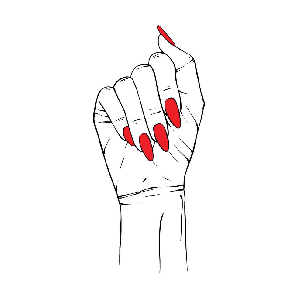 lang rood nagels hand- getrokken gebaar schetsen vector illustratie lijn kunst