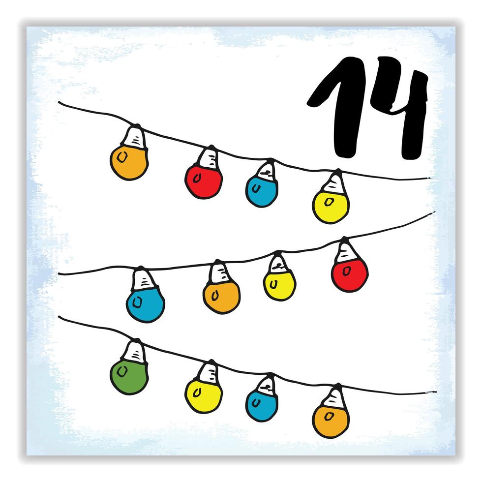 Kerst adventskalender. handgetekende elementen en cijfers. wintervakantie kalender kaart ontwerp, vectorillustratie vector