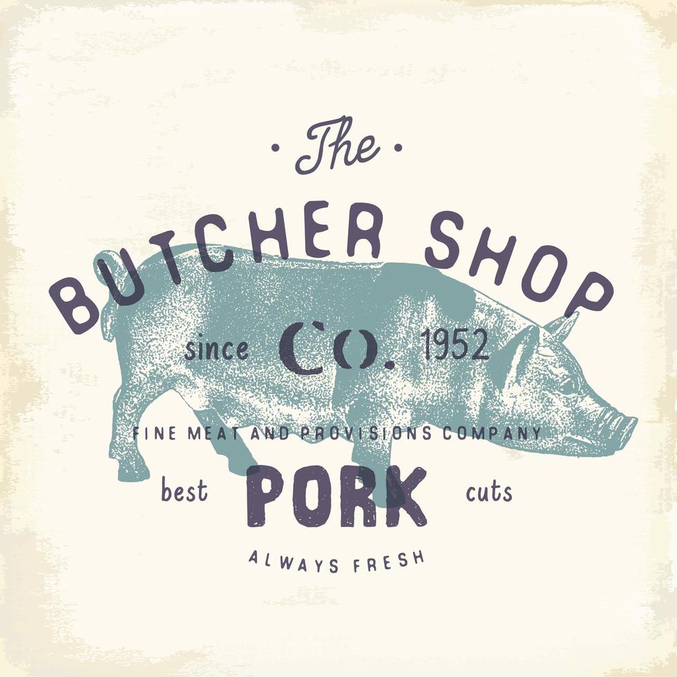 slagerij vintage embleem varkensvlees vleesproducten, slagerij logo sjabloon retro stijl. vintage ontwerp voor logo, label, badge en merkontwerp. vector illustratie.
