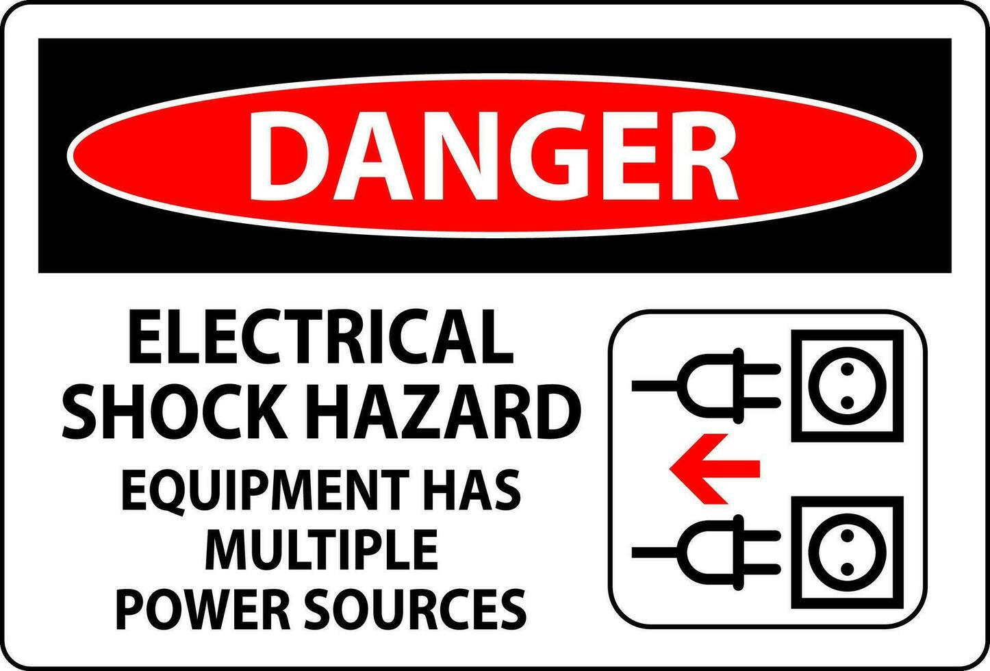 Gevaar teken elektrisch schok gevaar, uitrusting heeft meerdere macht bronnen vector