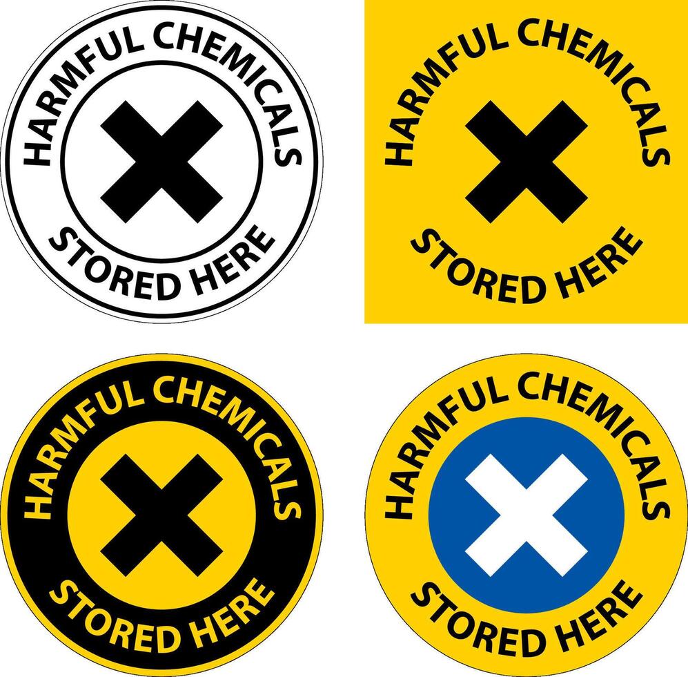 schadelijke chemicaliën die hier zijn opgeslagen ondertekenen op witte achtergrond vector