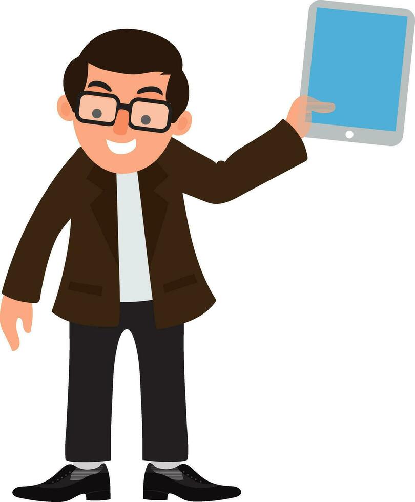 illustratie van zakenman Holding digitaal tablet. vector
