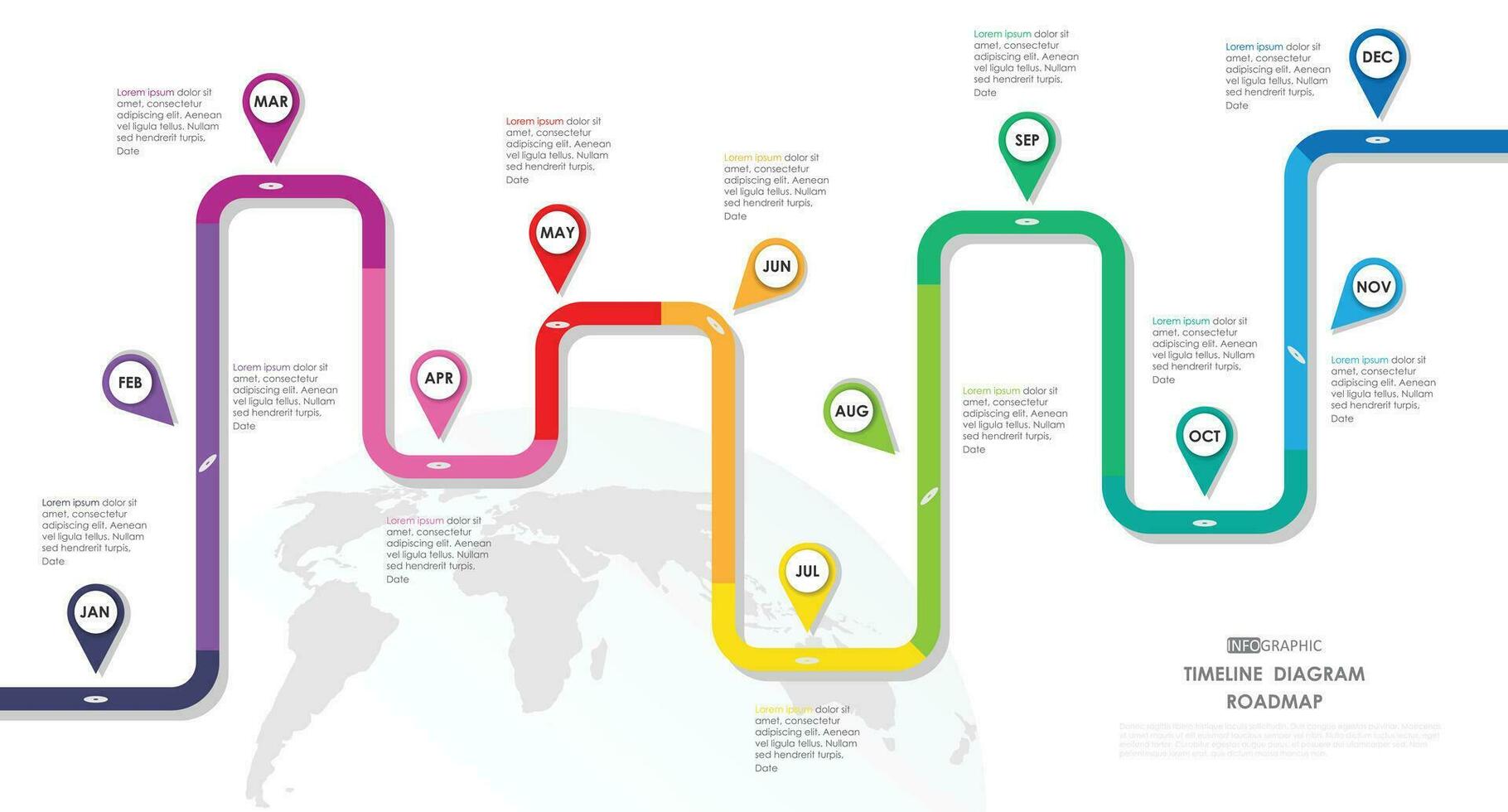 routekaart bedrijf project tijdlijn diagram infographic routekaart sjabloon voor bedrijf. 12 maand modern tijdlijn wekelijks diagram kalender met presentatie vector infographics.