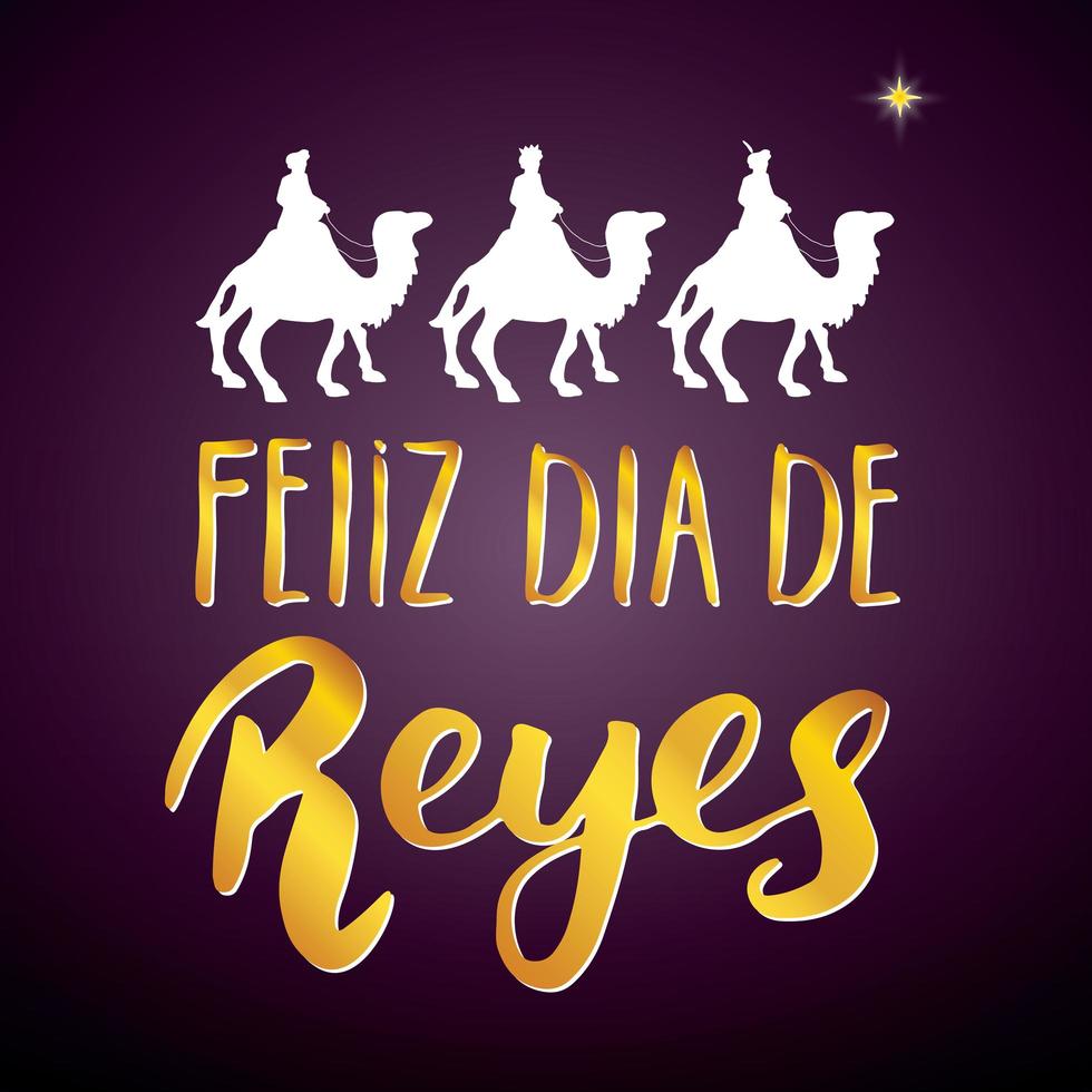 feliz dia de reyes, gelukkige dag der koningen, kalligrafische letters. typografisch groetenontwerp. kalligrafie belettering voor vakantiegroet. hand getrokken belettering tekst vectorillustratie vector