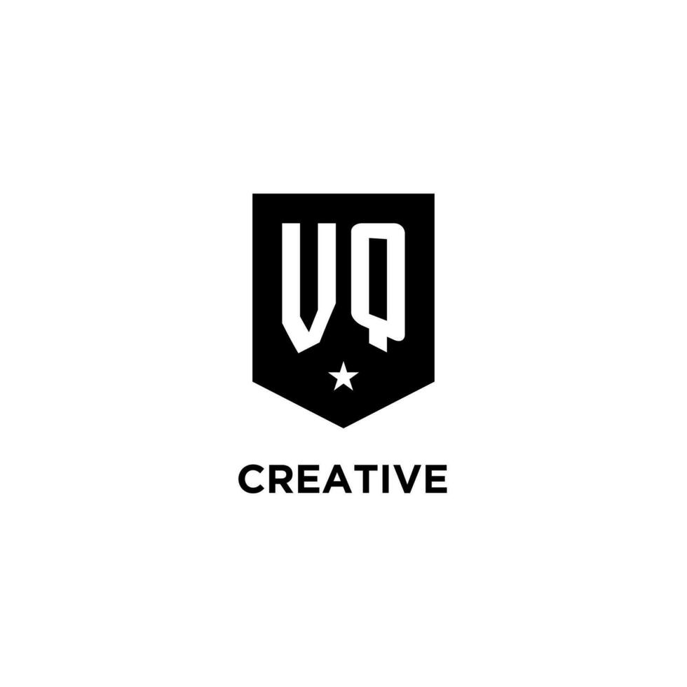 vq monogram eerste logo met meetkundig schild en ster icoon ontwerp stijl vector