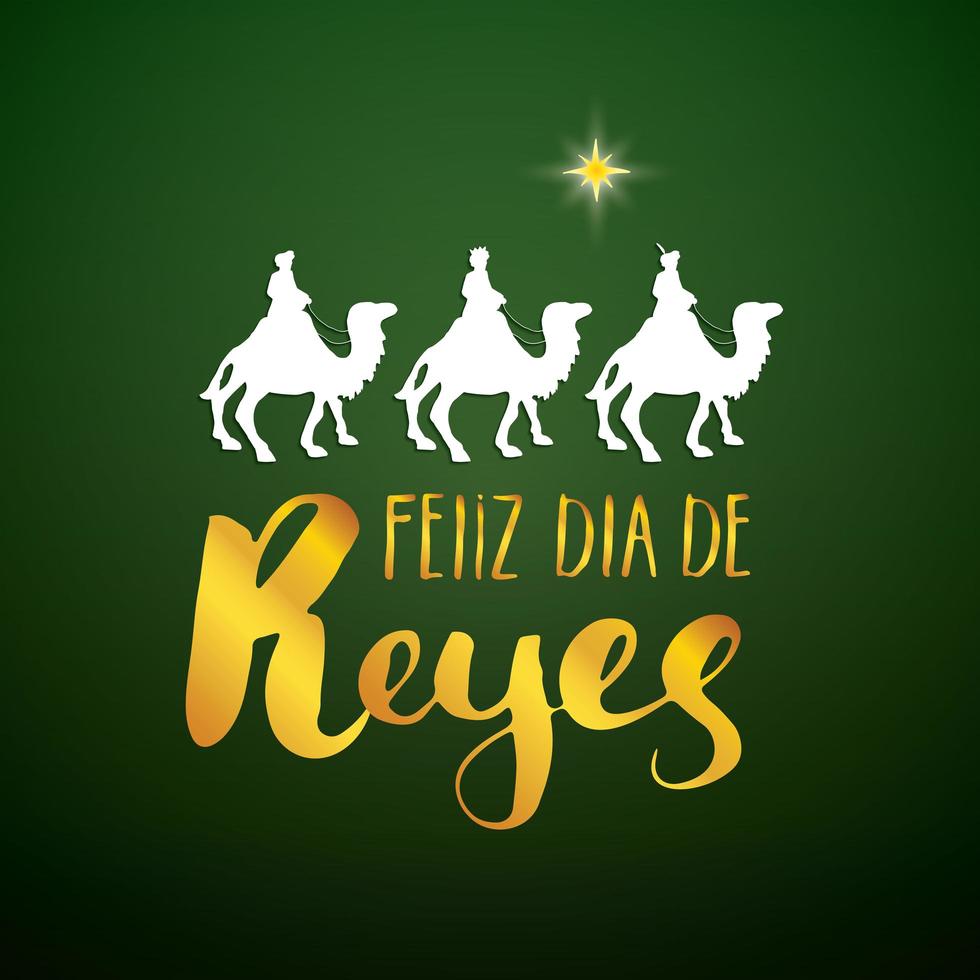 feliz dia de reyes, gelukkige dag der koningen, kalligrafische letters. typografisch groetenontwerp. kalligrafie belettering voor vakantiegroet. hand getrokken belettering tekst vectorillustratie vector