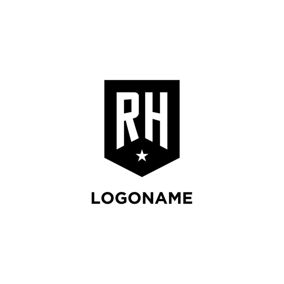 rh monogram eerste logo met meetkundig schild en ster icoon ontwerp stijl vector