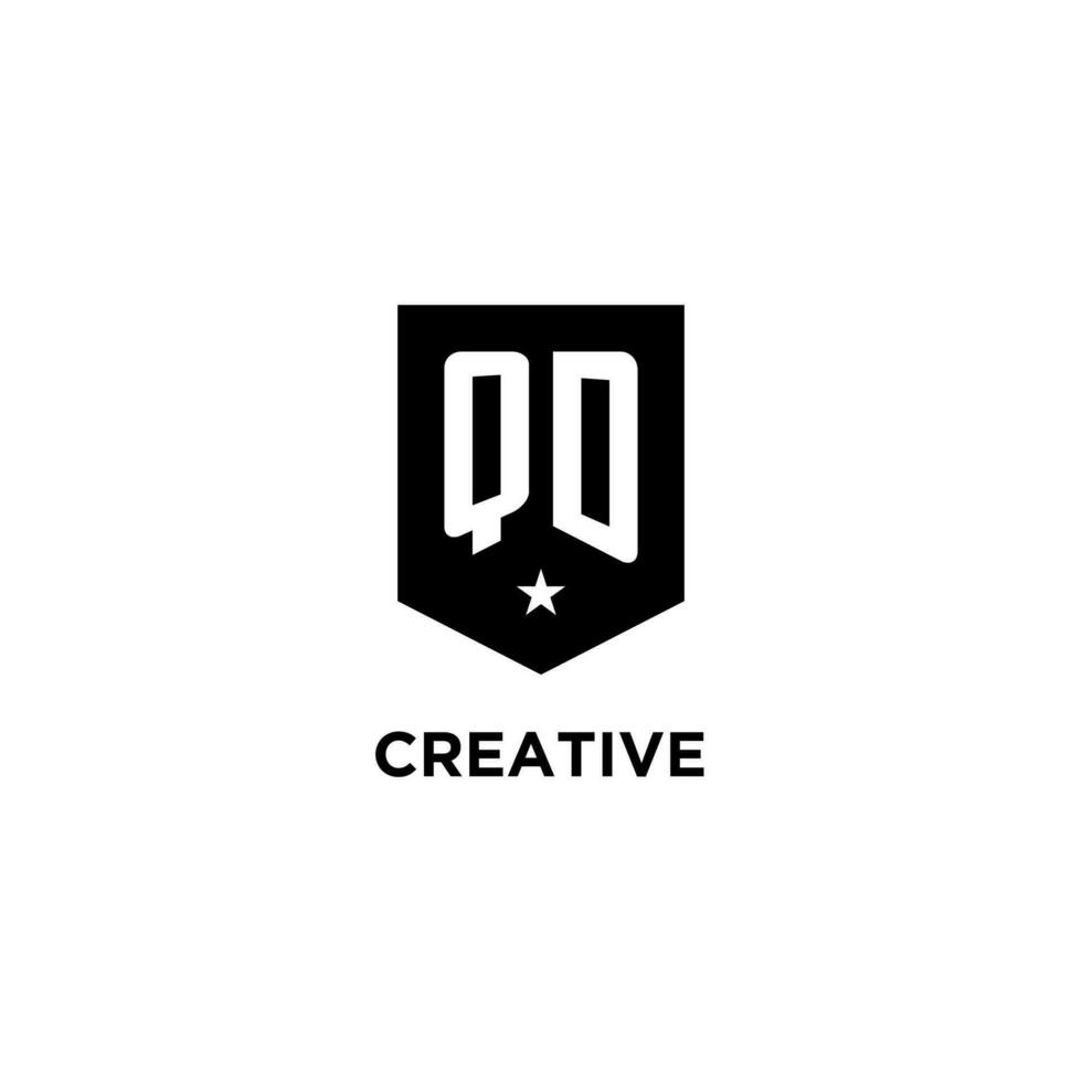 qd monogram eerste logo met meetkundig schild en ster icoon ontwerp stijl vector