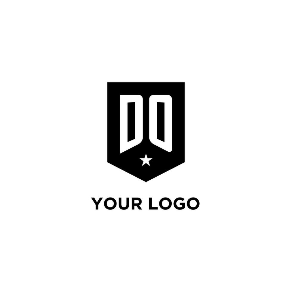 Doen monogram eerste logo met meetkundig schild en ster icoon ontwerp stijl vector