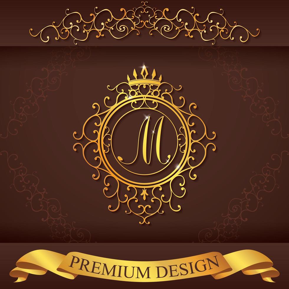 brief m. luxe logo sjabloon bloeit kalligrafische elegante ornamentlijnen. zakelijke teken, identiteit voor restaurant, royalty, boetiek, hotel, heraldiek, sieraden, mode, vector illustratie