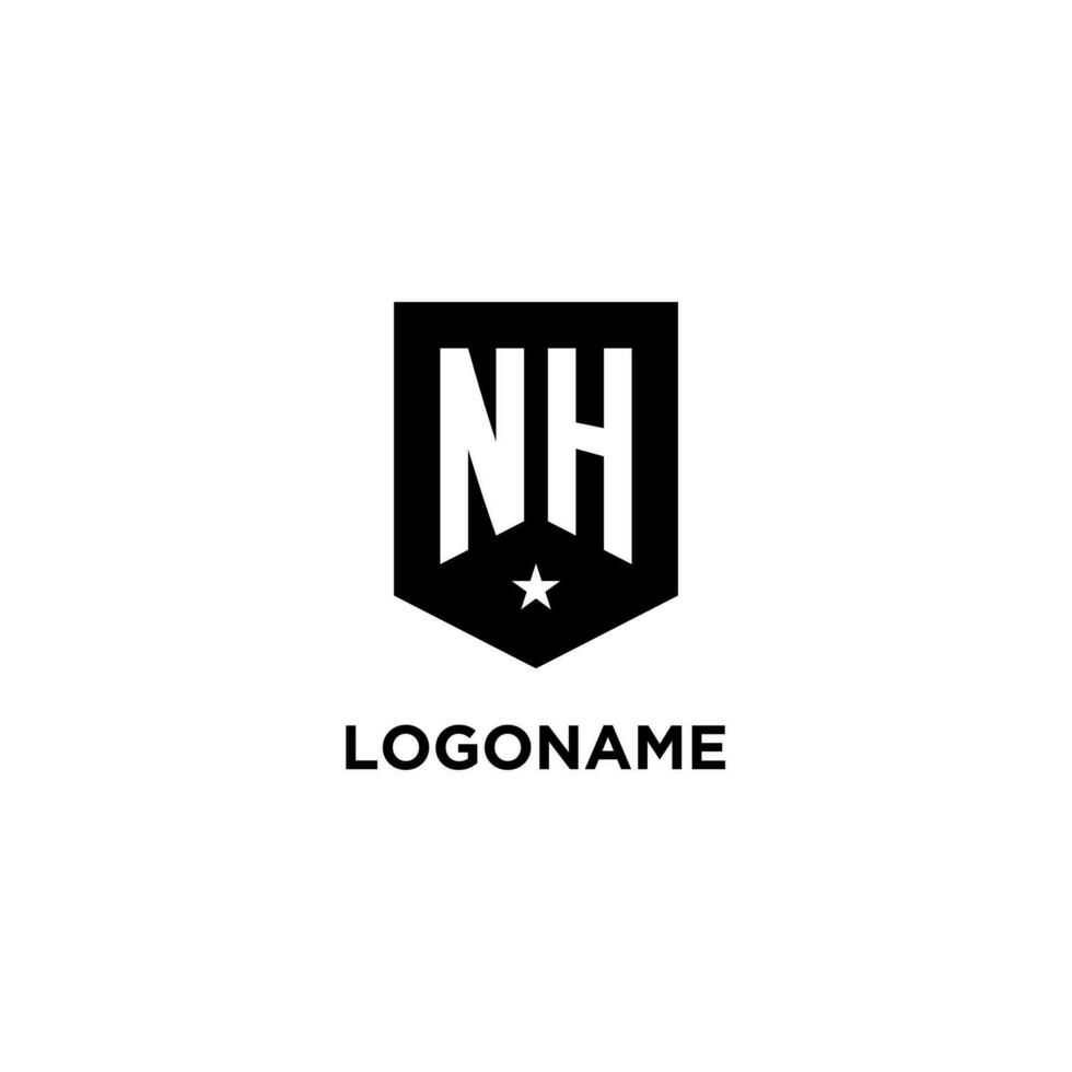 nh monogram eerste logo met meetkundig schild en ster icoon ontwerp stijl vector