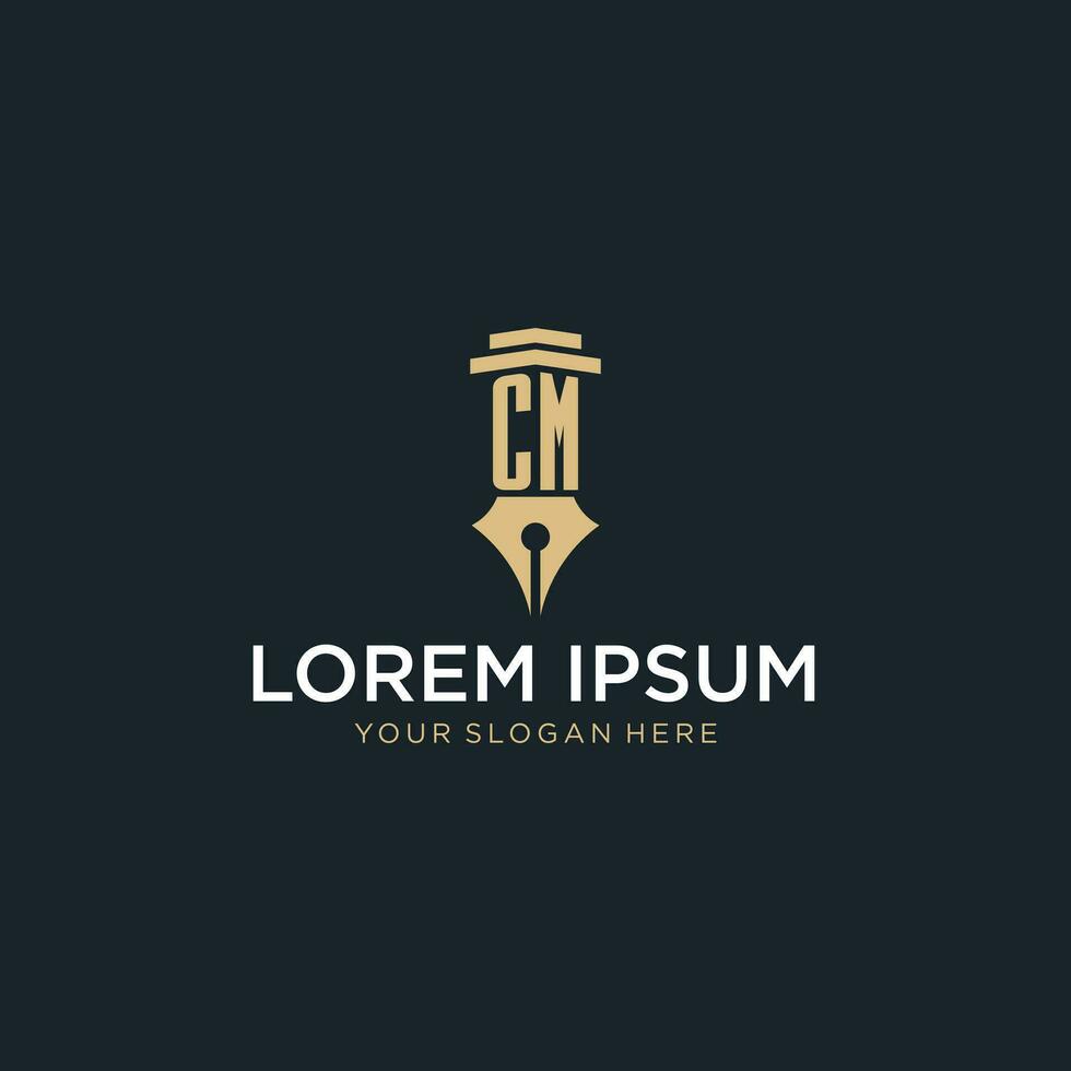 cm monogram eerste logo met fontein pen en pijler stijl vector