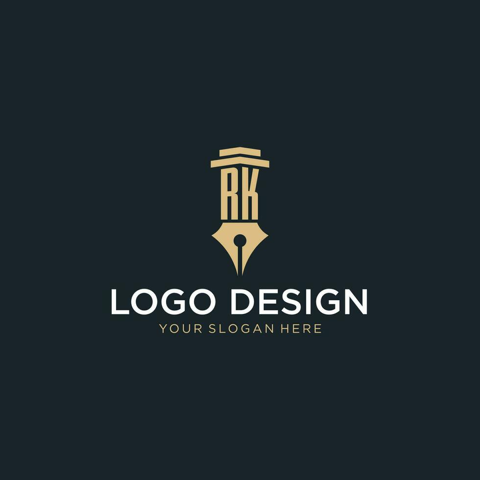 rk monogram eerste logo met fontein pen en pijler stijl vector