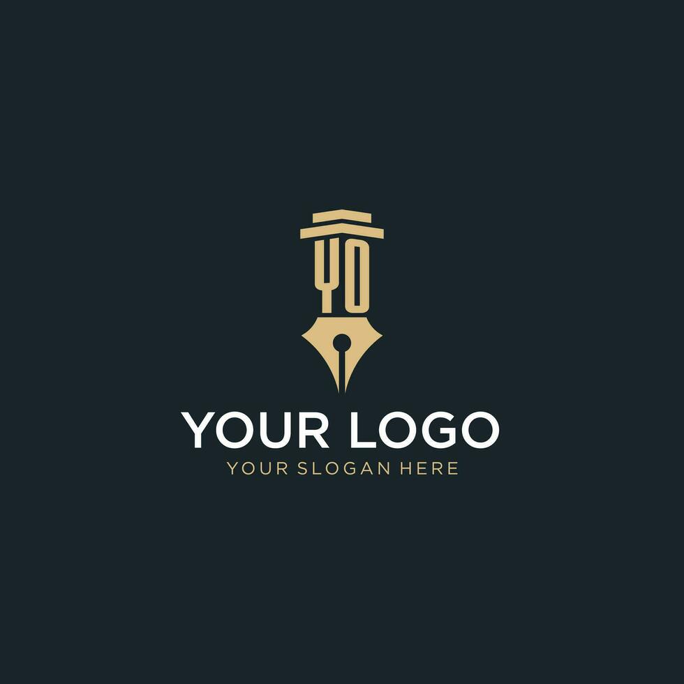 yo monogram eerste logo met fontein pen en pijler stijl vector
