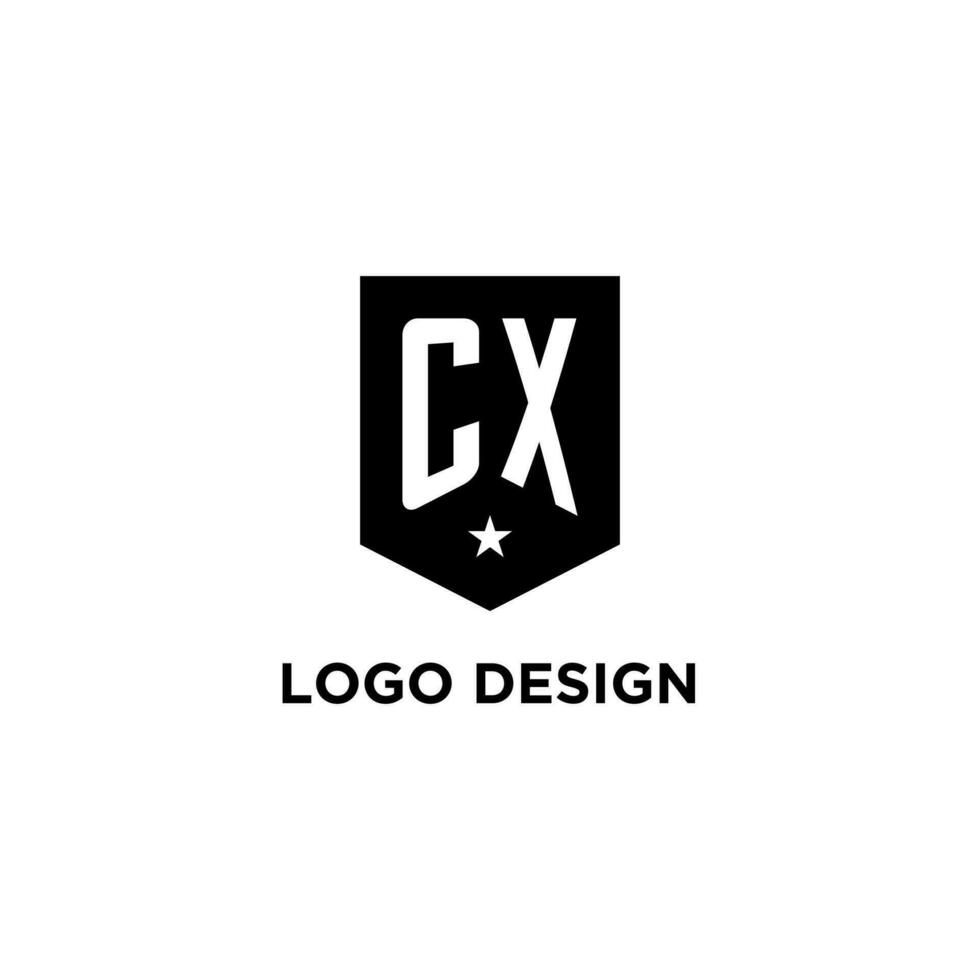 cx monogram eerste logo met meetkundig schild en ster icoon ontwerp stijl vector
