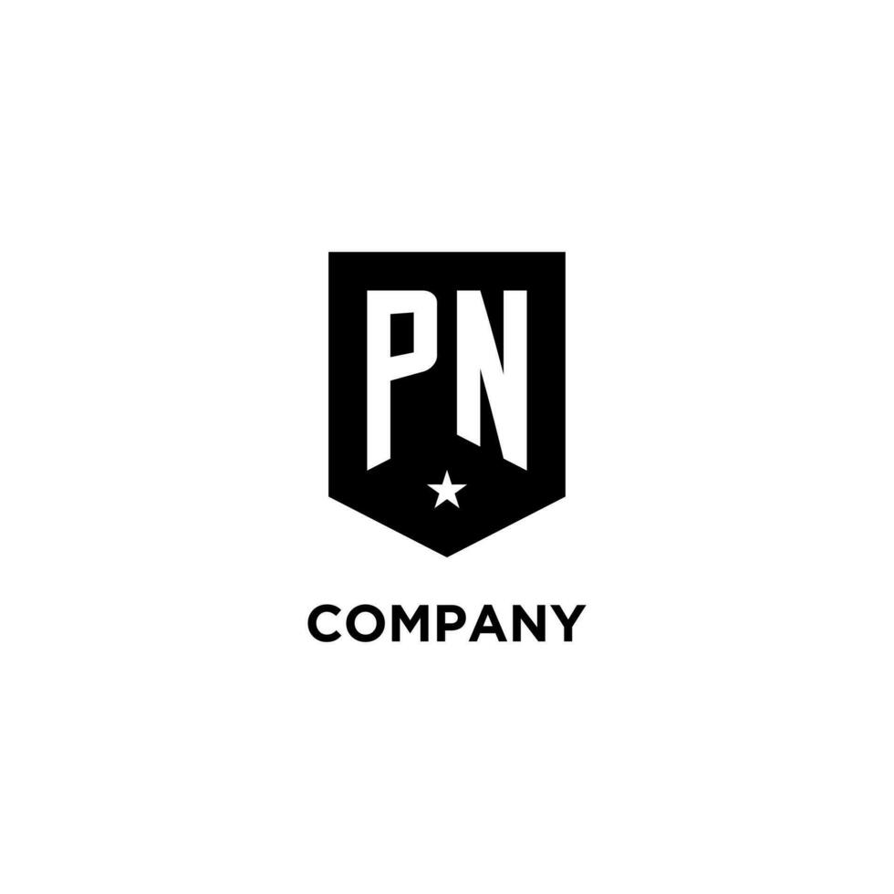 pn monogram eerste logo met meetkundig schild en ster icoon ontwerp stijl vector