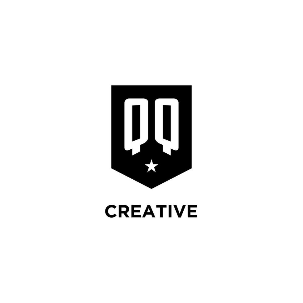 qq monogram eerste logo met meetkundig schild en ster icoon ontwerp stijl vector