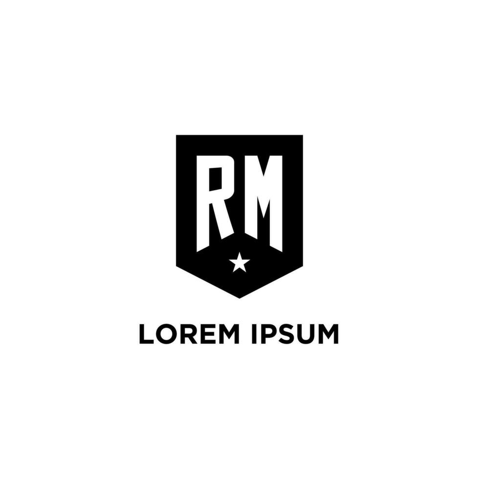rm monogram eerste logo met meetkundig schild en ster icoon ontwerp stijl vector