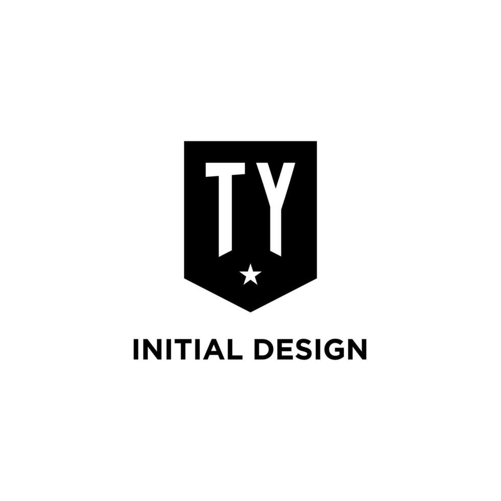 ty monogram eerste logo met meetkundig schild en ster icoon ontwerp stijl vector