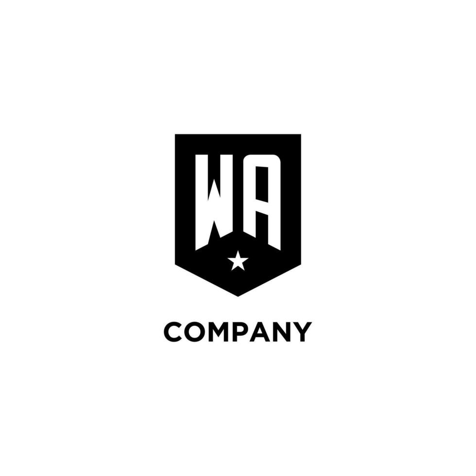 wa monogram eerste logo met meetkundig schild en ster icoon ontwerp stijl vector
