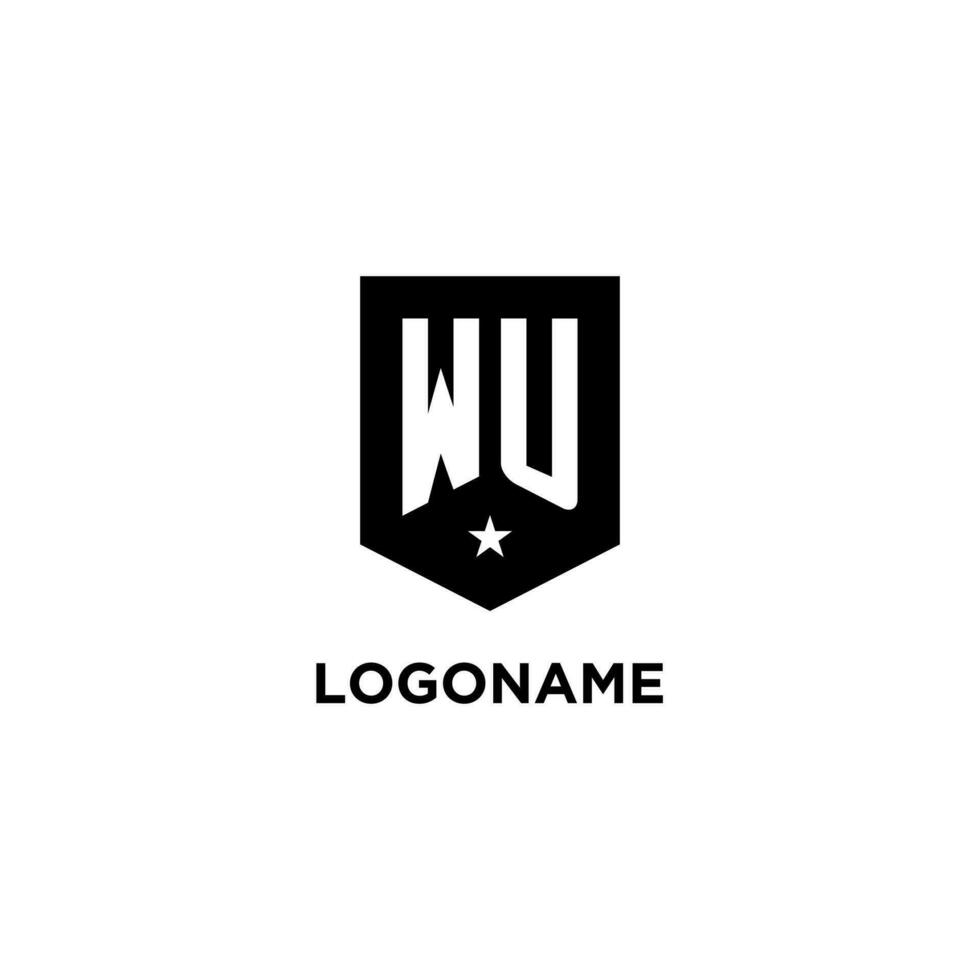 wu monogram eerste logo met meetkundig schild en ster icoon ontwerp stijl vector