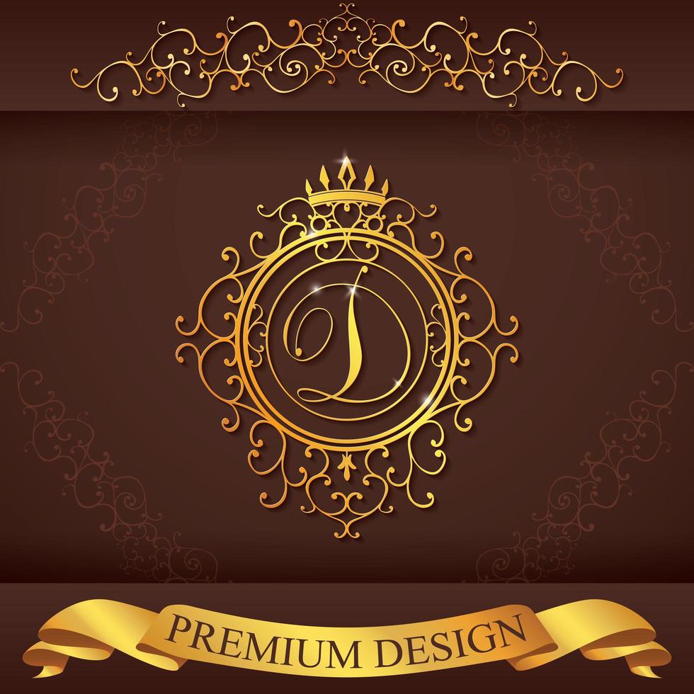 letter d. luxe logo sjabloon bloeit kalligrafische elegante ornamentlijnen. zakelijke teken, identiteit voor restaurant, royalty, boetiek, hotel, heraldiek, sieraden, mode, vector illustratie