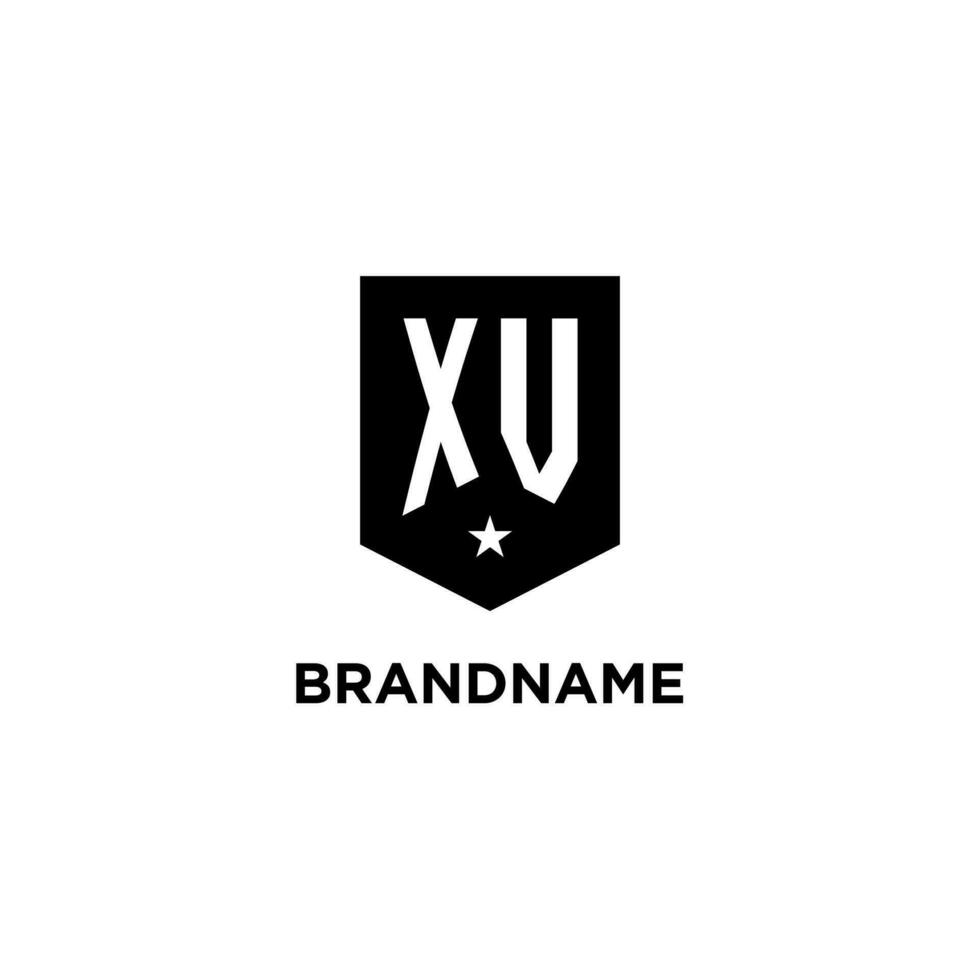 xv monogram eerste logo met meetkundig schild en ster icoon ontwerp stijl vector