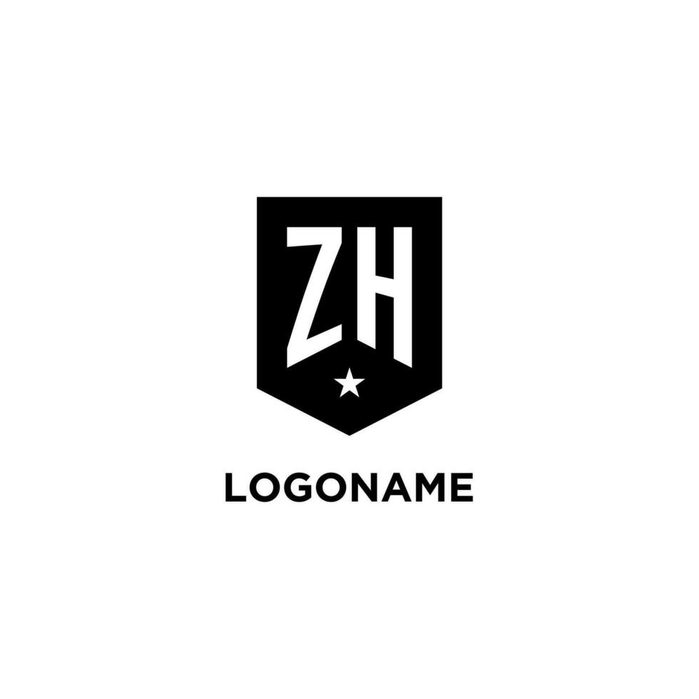 zh monogram eerste logo met meetkundig schild en ster icoon ontwerp stijl vector