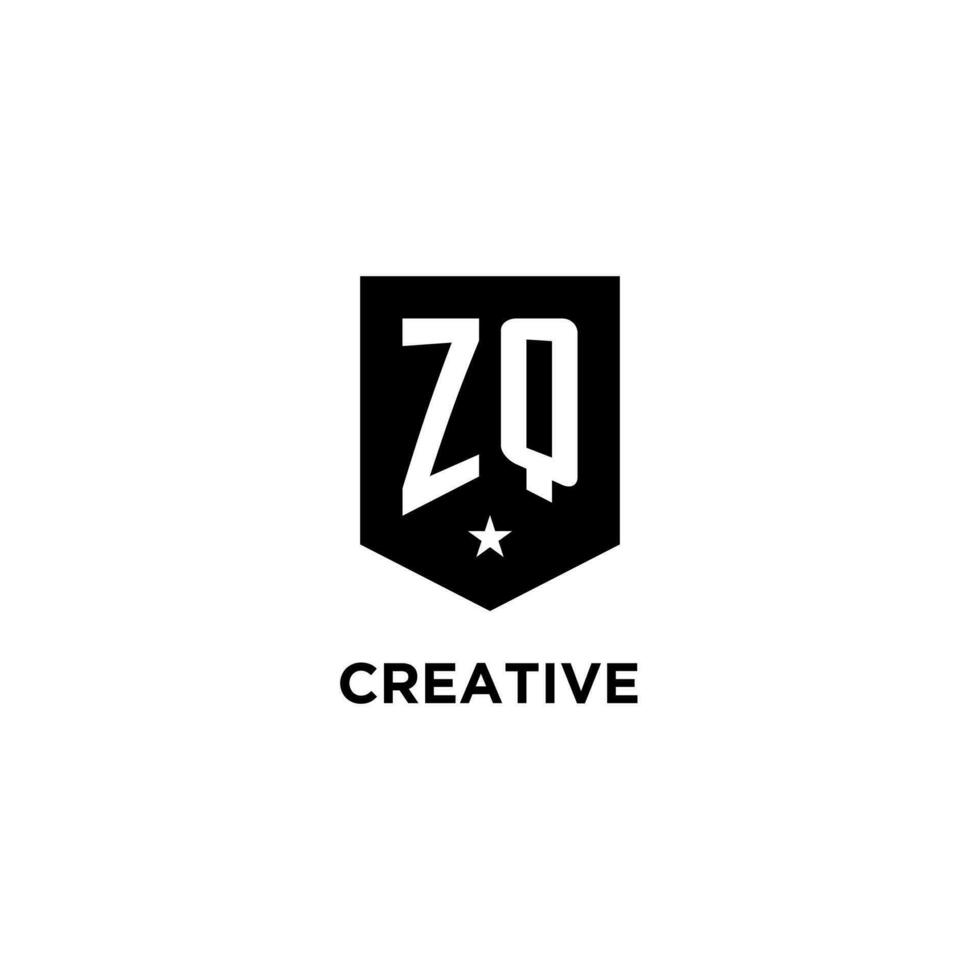 zq monogram eerste logo met meetkundig schild en ster icoon ontwerp stijl vector