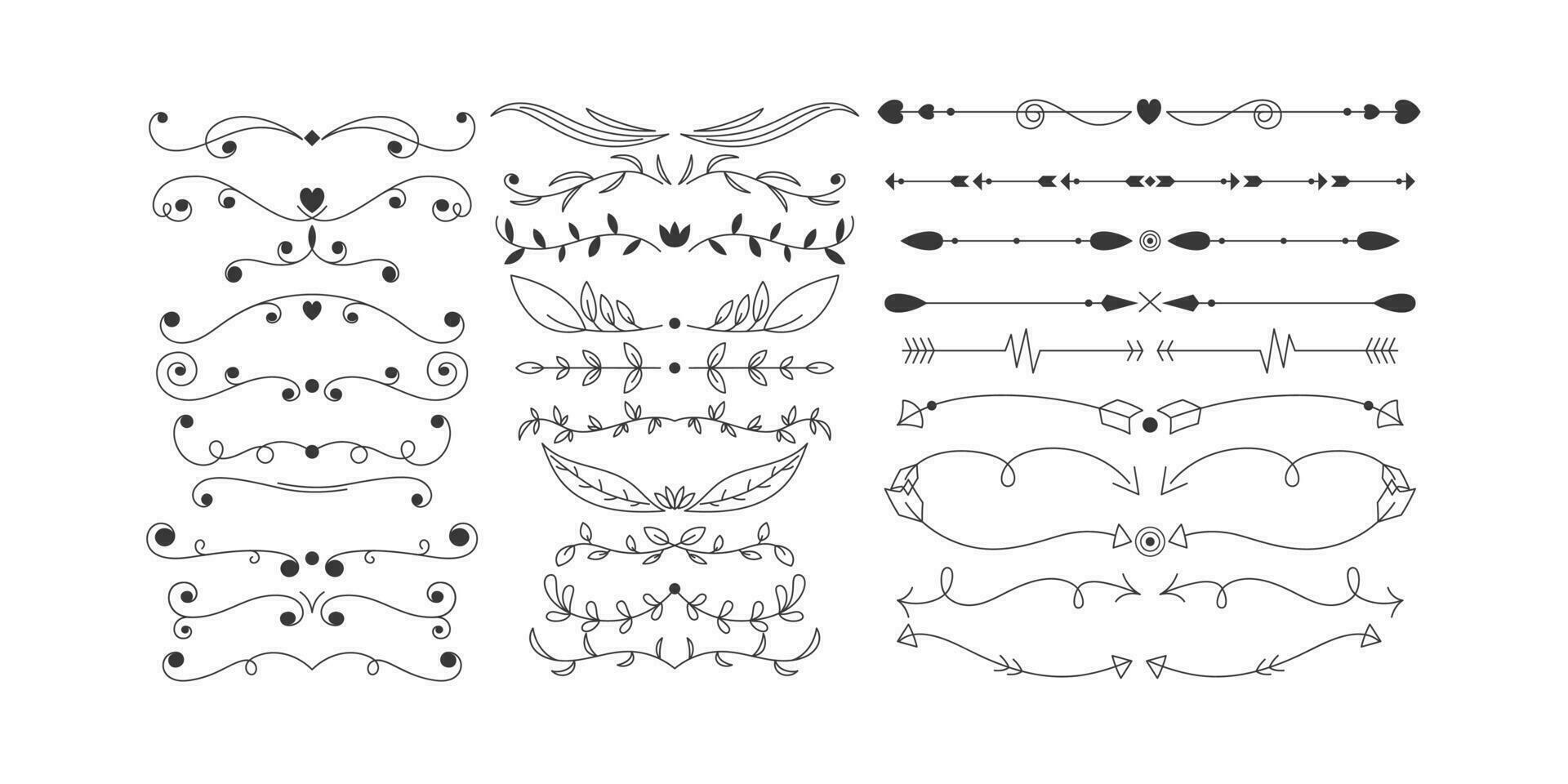 wijnoogst lijsten, bladzijde verdeler en grens elementen vector illustratie met allemaal gescheiden elementen. decoratief verdelers. sier- krullen grens, Koninklijk ornamenten en wijnoogst filigraan ornament