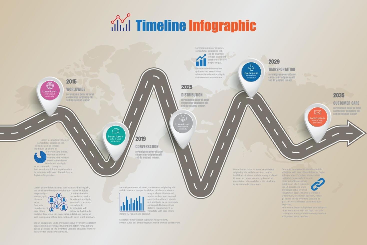 zakelijke routekaart platte tijdlijn infographic, pictogrammen ontworpen voor abstracte achtergrond. sjabloonelement, modern diagramproces, webpagina-technologie digitale marketinggegevens presentatiegrafiek vector