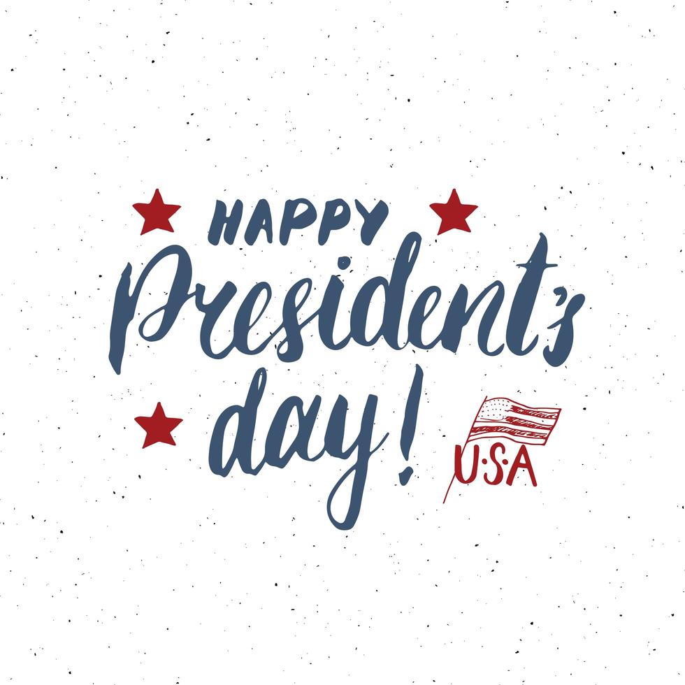 gelukkige president's day vintage usa wenskaart, viering van de verenigde staten van amerika. hand belettering, Amerikaanse vakantie grunge getextureerde retro ontwerp vectorillustratie. vector