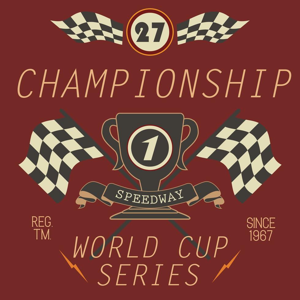 t-shirt afdrukken ontwerp, typografie graphics, speedway kampioenschap woord cup serie vector illustratie badge applique label
