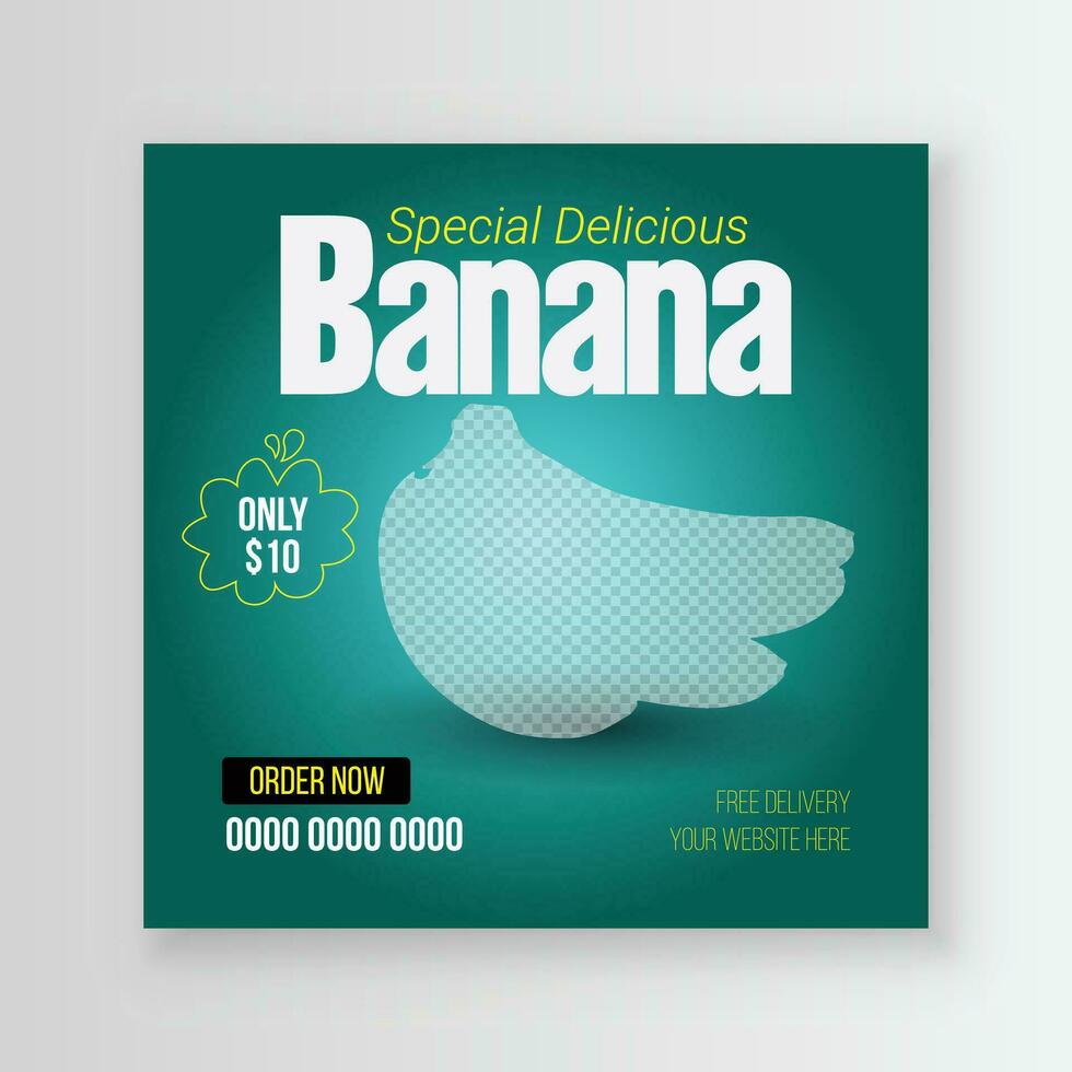 speciaal en gezond banaan fruit sociaal media post sjabloon met een minimalistische en gemakkelijk stijl ontwerp voor uw restaurant bedrijf vector