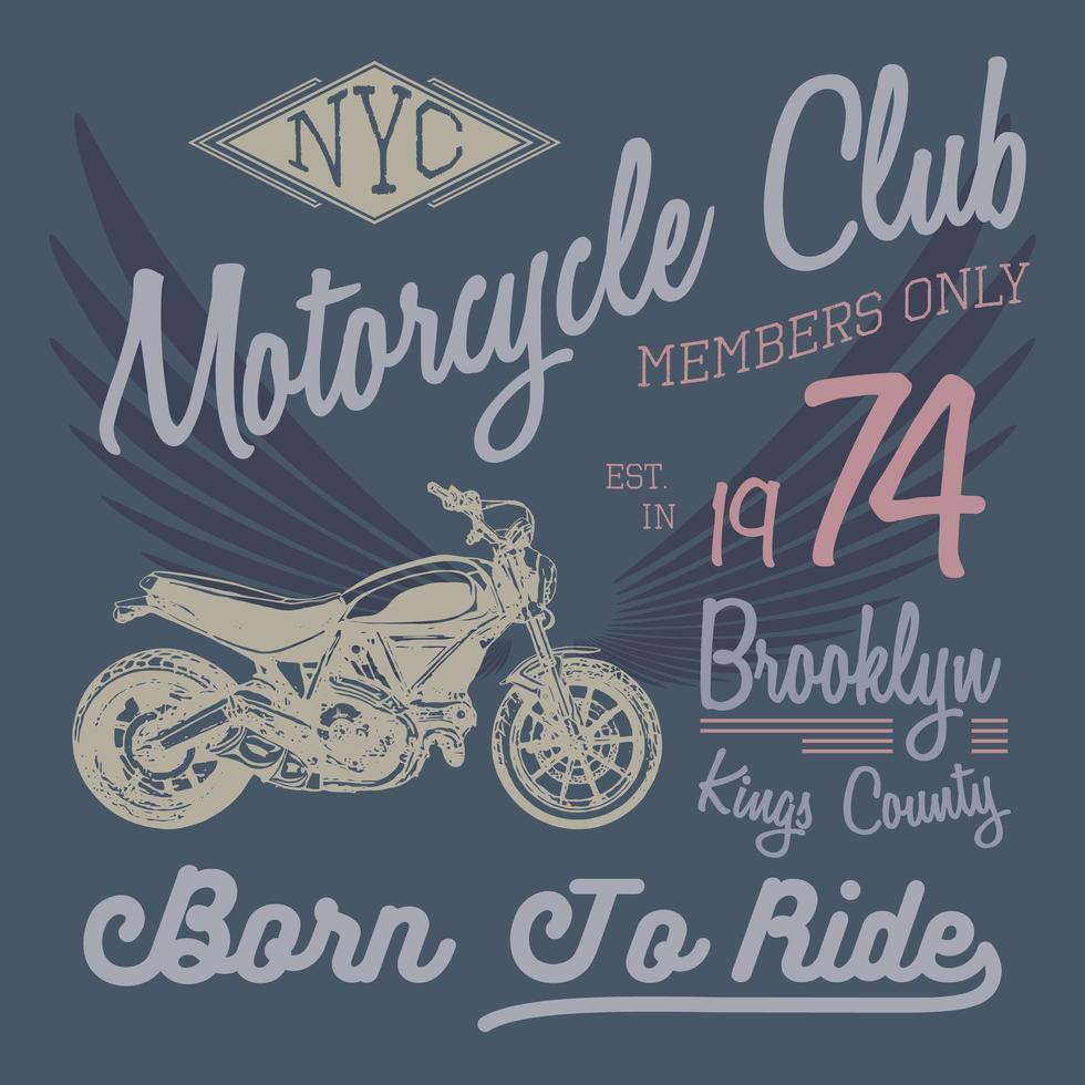 t-shirt typografieontwerp, motorfiets vector, nyc afdrukken afbeeldingen, typografische vectorillustratie, new york rijders grafisch ontwerp voor label of t-shirt print, badge, applique vector