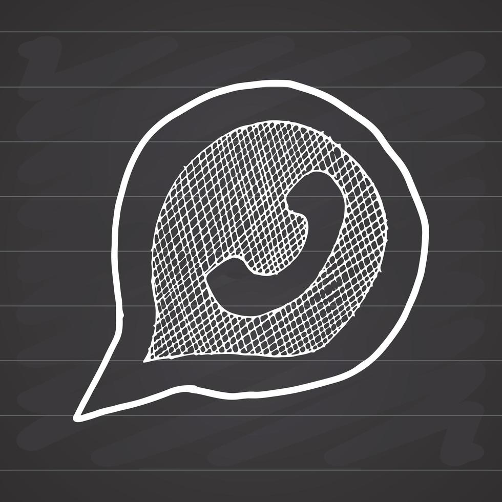 telefoontoestel in toespraak bubble hand getrokken pictogram, vectorillustratie op schoolbord achtergrond vector