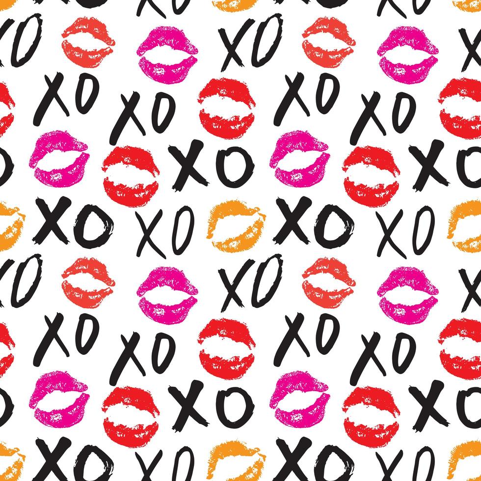 xoxo borstel belettering tekens naadloze patroon, grunge kalligrafische knuffels en kusjes zin, internet jargon afkorting xoxo symbolen, vector illustratie geïsoleerd op een witte achtergrond