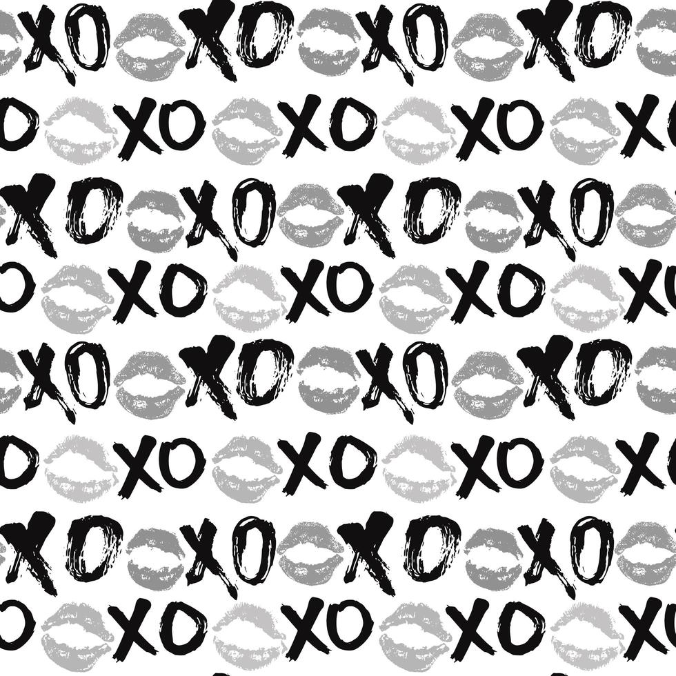 xoxo borstel belettering tekens naadloze patroon, grunge kalligrafische knuffels en kusjes zin, internet jargon afkorting xoxo symbolen, vector illustratie geïsoleerd op een witte achtergrond