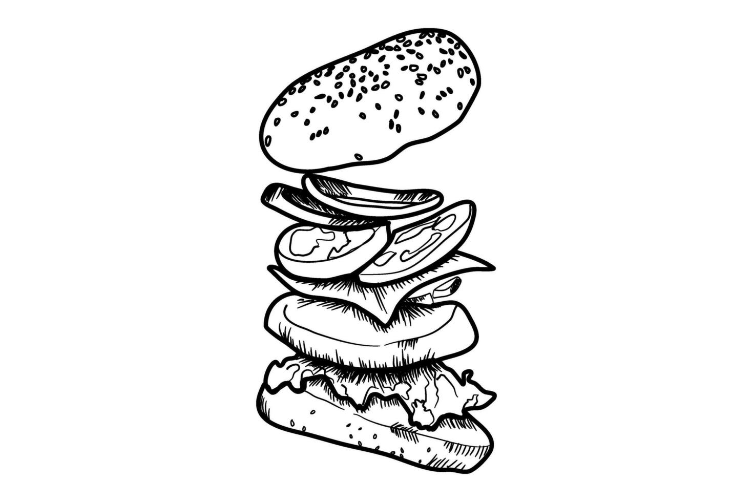 Hamburger lijn kunst snel voedsel illustratie vector