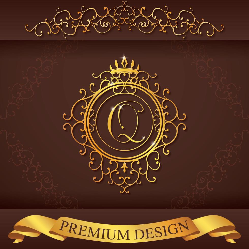 letter q. luxe logo sjabloon bloeit kalligrafische elegante ornamentlijnen. zakelijke teken, identiteit voor restaurant, royalty, boetiek, hotel, heraldiek, sieraden, mode, vector illustratie