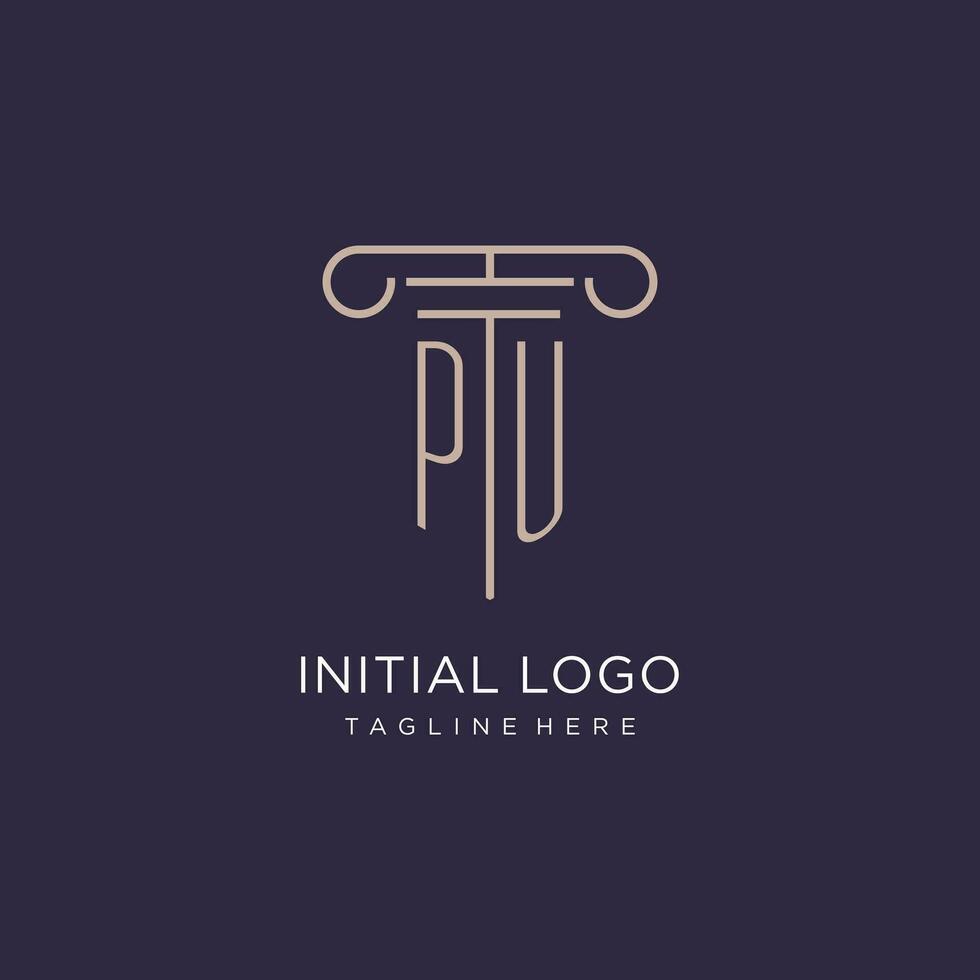 pu eerste met pijler logo ontwerp, luxe wet kantoor logo stijl vector