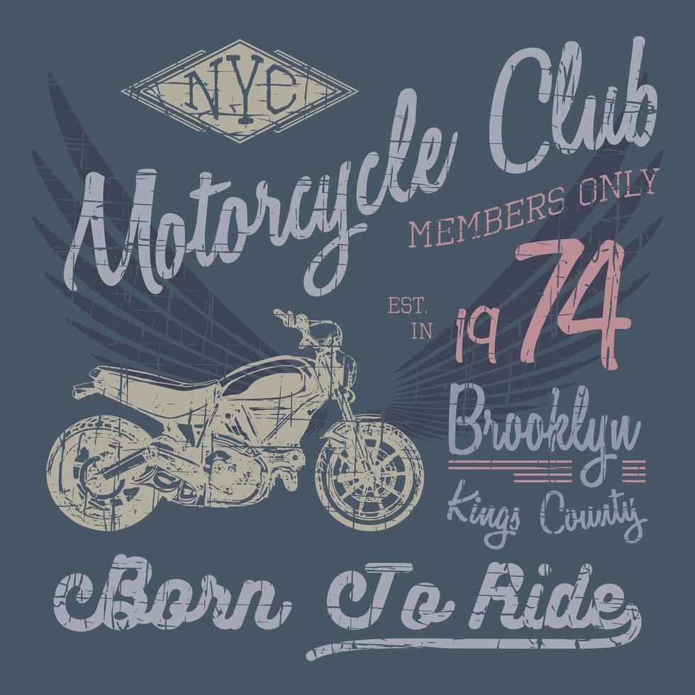 t-shirt typografieontwerp, motorfiets vector, nyc afdrukken afbeeldingen, typografische vectorillustratie, new york rijders grafisch ontwerp voor label of t-shirt print, badge, applique vector