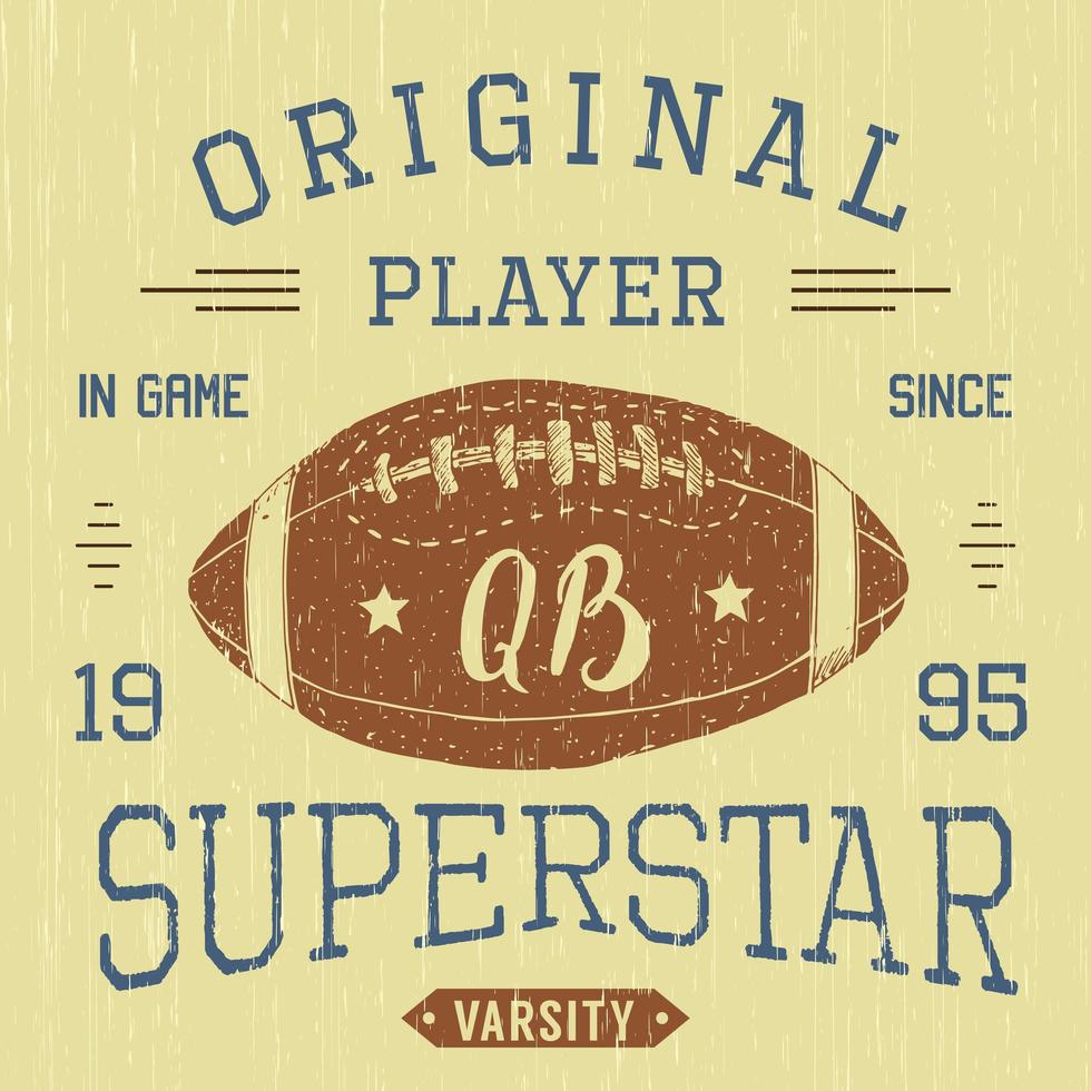 t-shirt ontwerp, voetbal quarterback superstar typografie graphics, vector illustratie