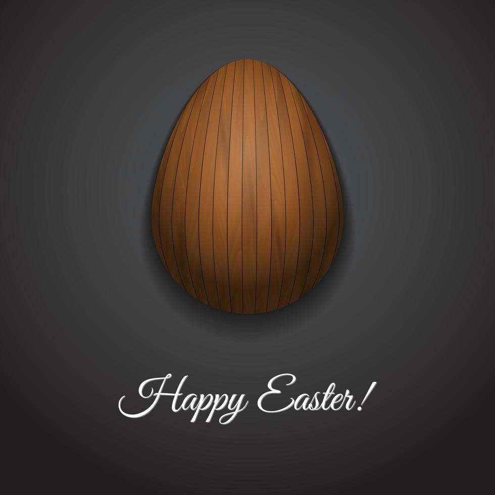 gelukkig Pasen-wenskaartontwerp met creatief houten paasei op donkere achtergrond en teken vrolijk Pasen, vectorillustratie vector